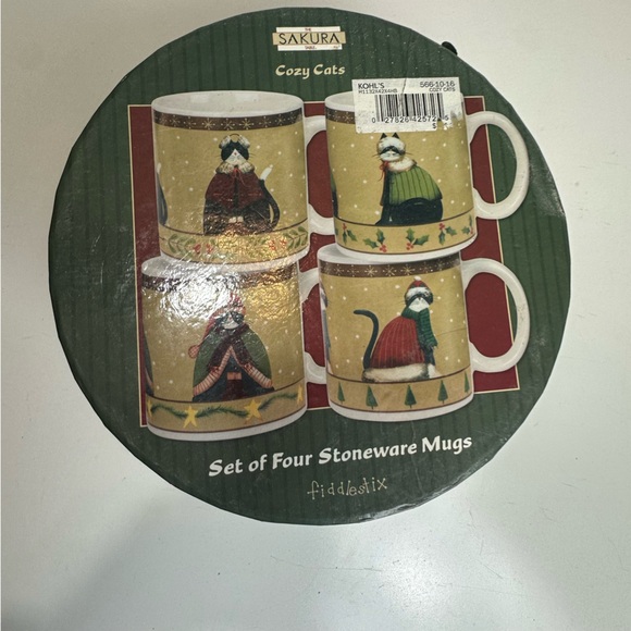 Sakura Cozy Cats Fiddestix Vintage Four Christmas Cats Mugs Dishwasher Safe - Picture 2 of 13